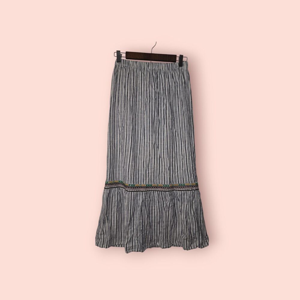 Raga Striped Sailor Maxi Skirt Blue White Boho Coastal Beach Size Small Cotton